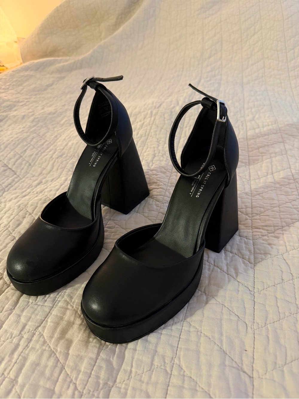 Call It Spring Black Platform Ankle-Strap Block Heels